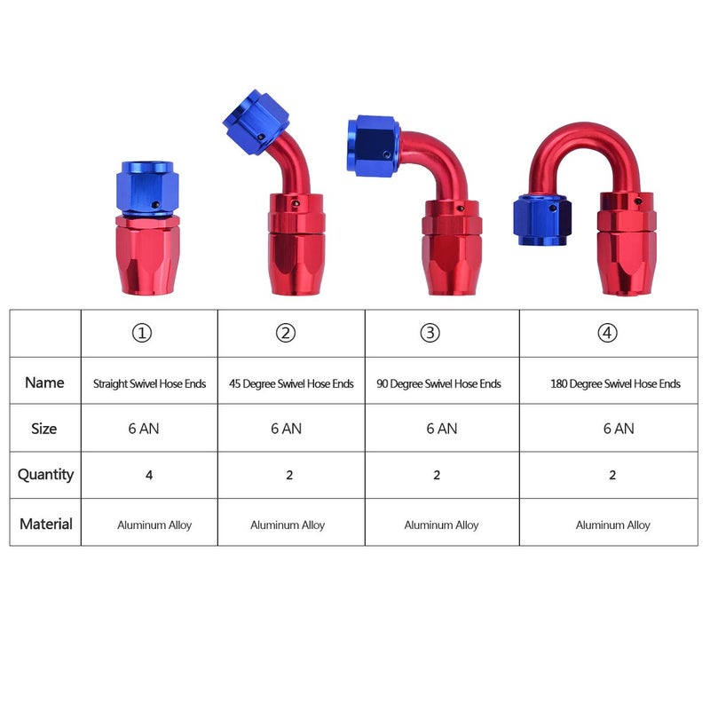 Partschoice 20FT 6AN 3/8" Braided Stainless Steel CPE Fuel Line Hose with 10PC Swivel Fitting Hose Ends Adapter Kit - Image 3
